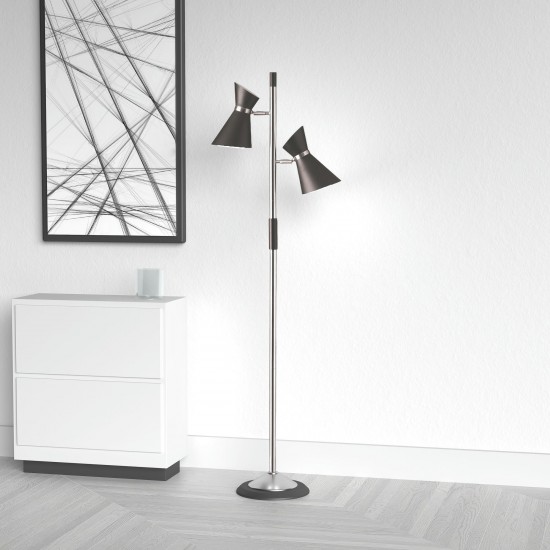 2 Light Floor Lamp, Matte Black / Polished Chrome