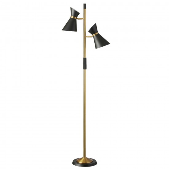 2 Light Floor Lamp, Matte Black / Vintage Bronze Base