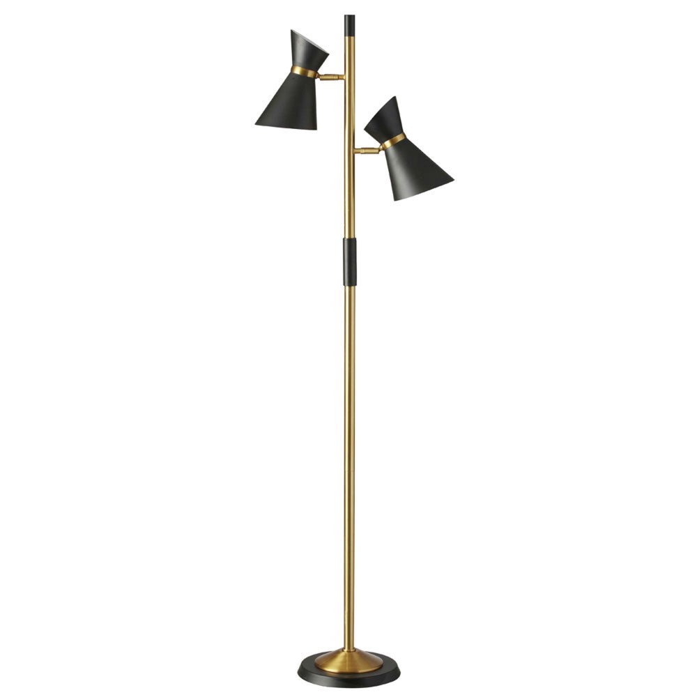 2 Light Floor Lamp, Matte Black / Vintage Bronze Base 2 Light Floor Lamp, Matte Black / Vintage Bronze Base