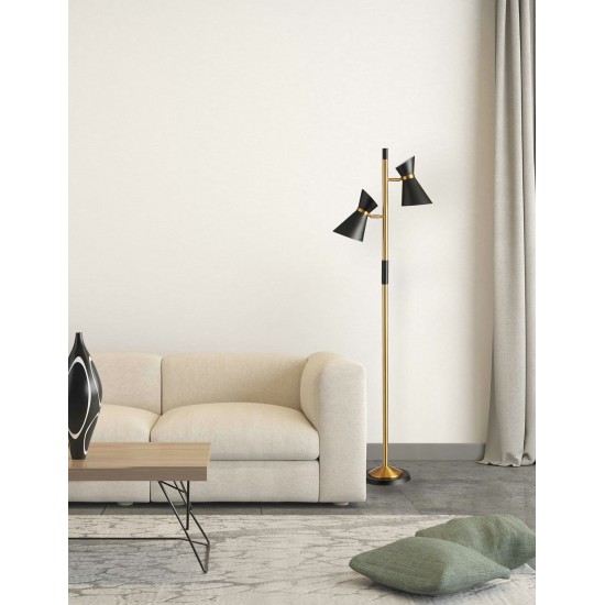 2 Light Floor Lamp, Matte Black / Vintage Bronze Base