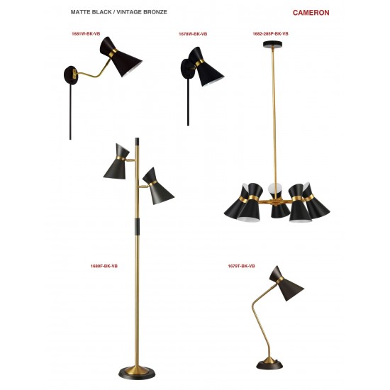 2 Light Floor Lamp, Matte Black / Vintage Bronze Base