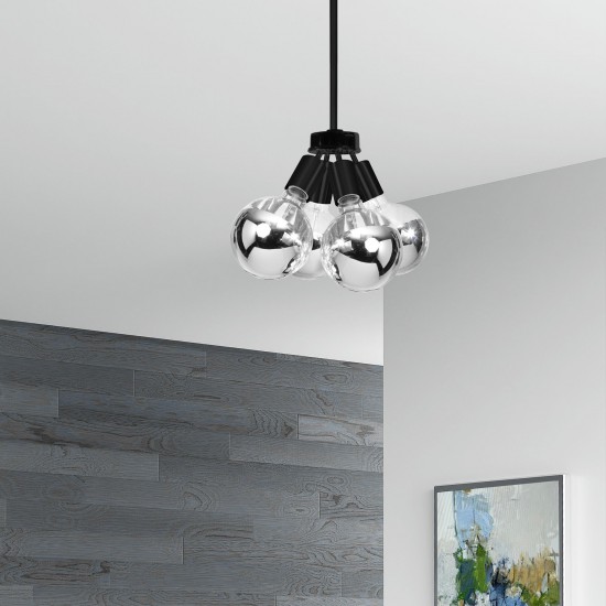 4 Light Pendant, Matte Black Finish