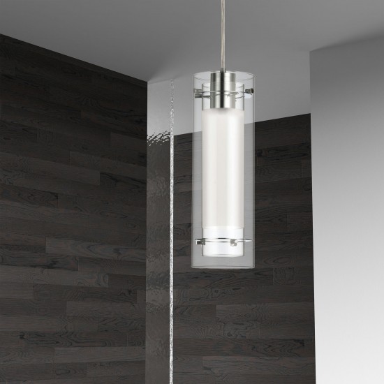 1 Light Pendant, Polished Chrome Finish, White Fabric Sleeve