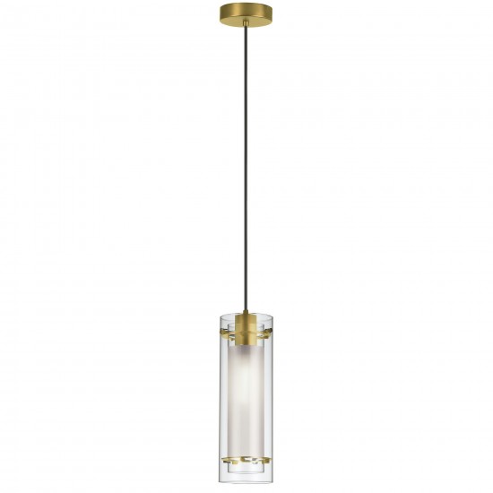 1 Light Incandescent Pendant, Aged Brass with Clear / Frosted Glass