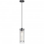 1 Light Incandescent Pendant, Matte Black with Clear / Frosted Glass