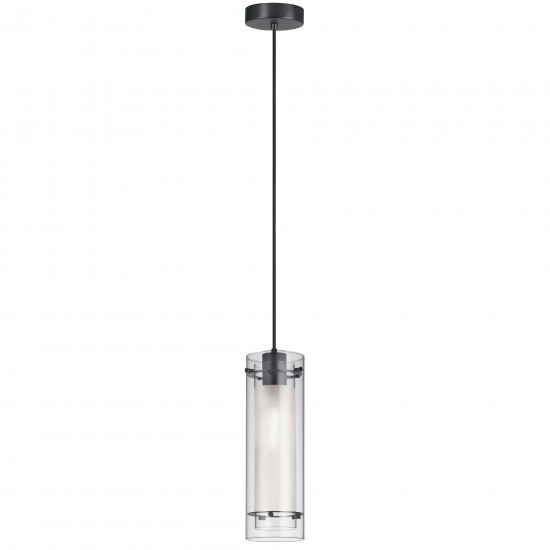 1 Light Incandescent Pendant, Matte Black with Clear / Frosted Glass