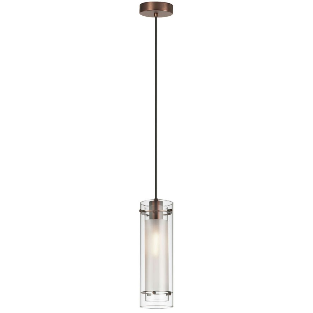 1 Light Pendant, Oil Brushed Bronze Finish, Clear Frosted Glass