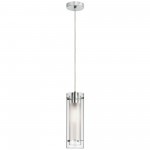 1 Light Pendant, Polished Chrome Finish, Clear Frosted Glass