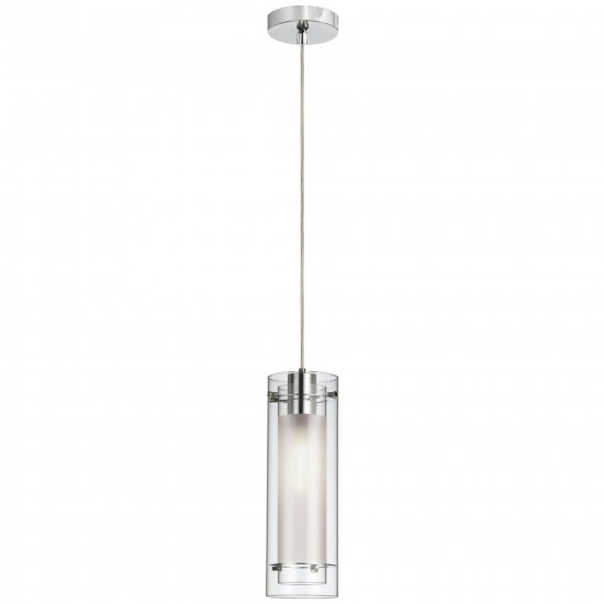 1 Light Pendant, Polished Chrome Finish, Clear Frosted Glass