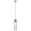 1 Light Pendant, Polished Chrome Finish, Clear Frosted Glass