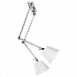 2 Light Adjustable Arm Fixture, Silver Finish with White Shade