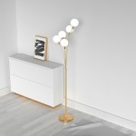 5 Light Incandescent Floor Lamp Aged Brass Finish with White Glass