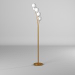 5 Light Incandescent Floor Lamp Aged Brass Finish with White Glass