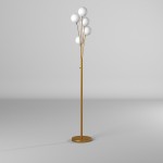 5 Light Incandescent Floor Lamp Aged Brass Finish with White Glass