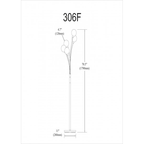 5 Light Incandescent Floor Lamp Aged Brass Finish with White Glass