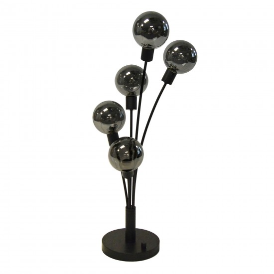 5 Light Incandescent Table Lamp Black Finish with Smoked Glass