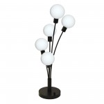 5 Light Incandescent Table Lamp Black Finish with White Glass