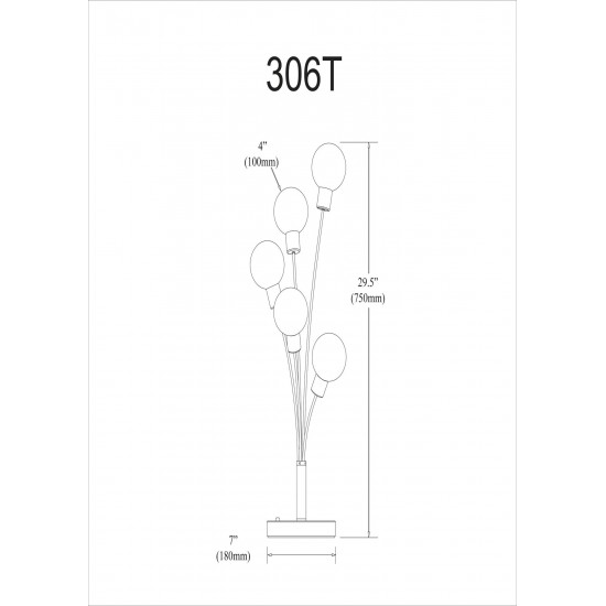 5 Light Incandescent Table Lamp Satin Chrome Finish with White Glass