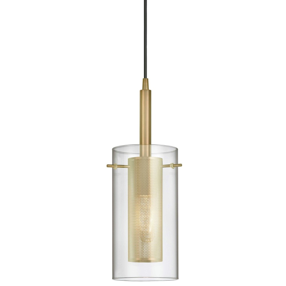 1 Light Incandescent Pendant, Aged Brass with Clear Glass