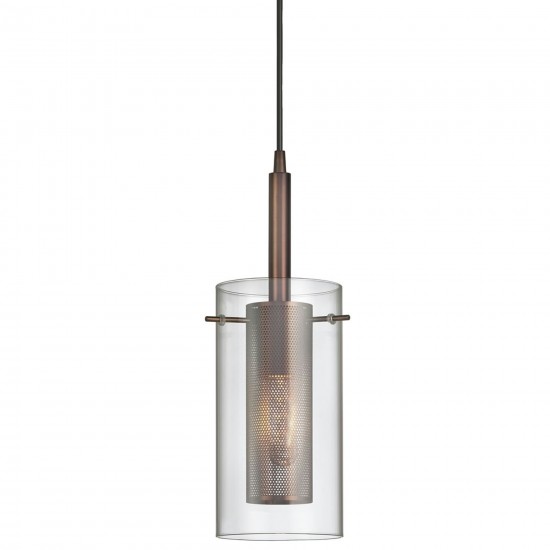 1 Light Pendant, Oil Brushed Bronze, Clear Glass / Steel Mesh