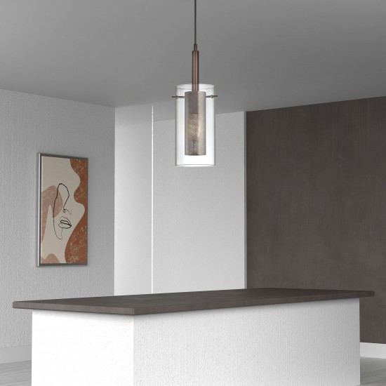 1 Light Pendant, Oil Brushed Bronze, Clear Glass / Steel Mesh