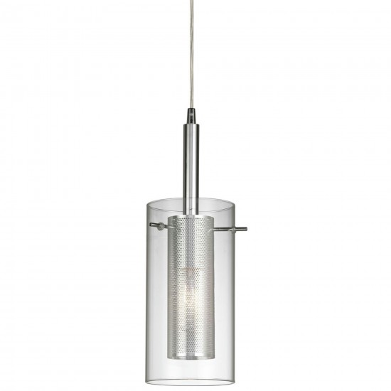 1 Light Pendant, Polished Chrome, Clear Glass / Steel Mesh