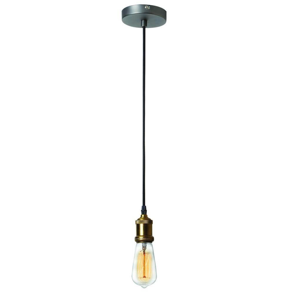 1 Light Pendant, Vintage Steel / Antique Brass Finish, 4 foot cord