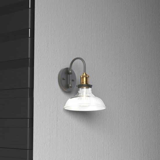 1 Light Wall Sconce, Black and Antique Brass Finish, Clear Glass