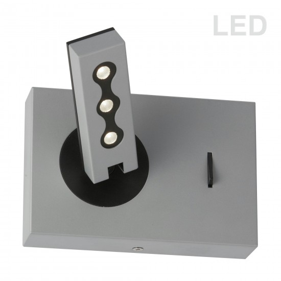Wall Sconce w/LED Reading Lamp, Silver Finish