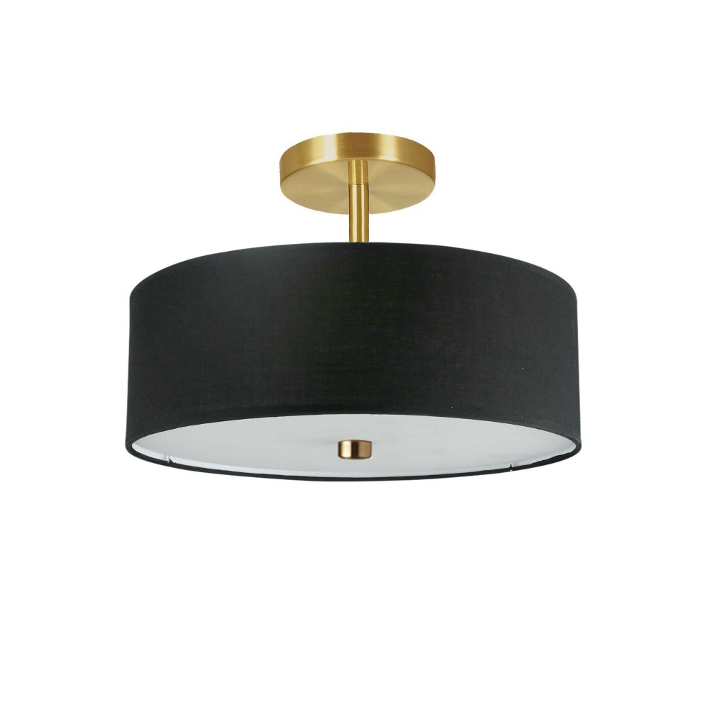 3 Light Incandescent Semi-Flush Mount Aged Brass with Black Shade