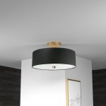 3 Light Incandescent Semi-Flush Mount Aged Brass with Black Shade