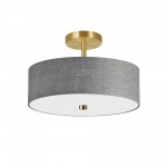 3 Light Incandescent Semi-Flush Mount Aged Brass with Grey Shade