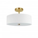 3 Light Incandescent Semi-Flush Mount Aged Brass with White Shade