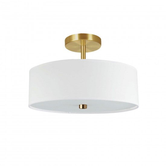 3 Light Incandescent Semi-Flush Mount Aged Brass with White Shade