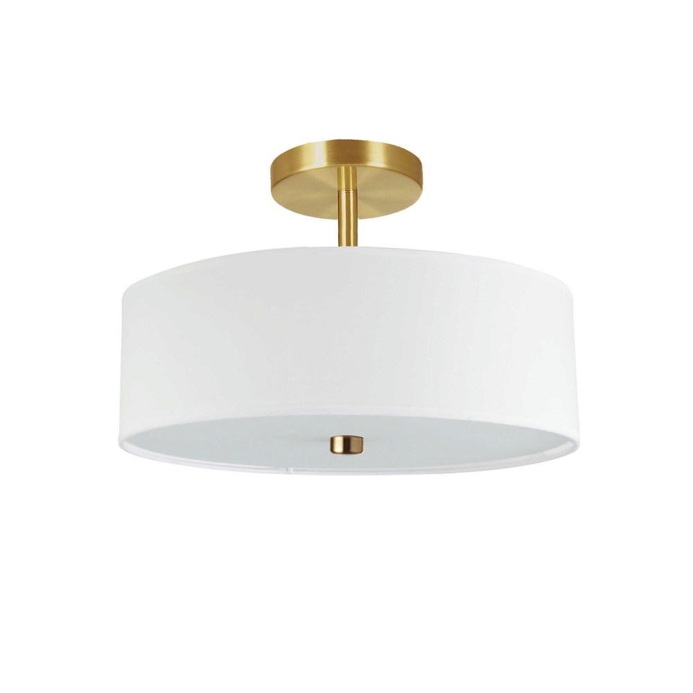 3 Light Incandescent Semi-Flush Mount Aged Brass with White Shade