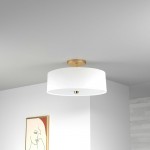 3 Light Incandescent Semi-Flush Mount Aged Brass with White Shade