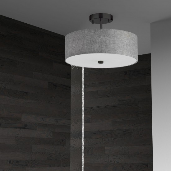 3 Light Incandescent Matte Black Semi-Flush Fixture w/ Grey Shade