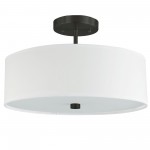 3 Light Incandescent Matte Black Semi-Flush Fixture w/ White Shade