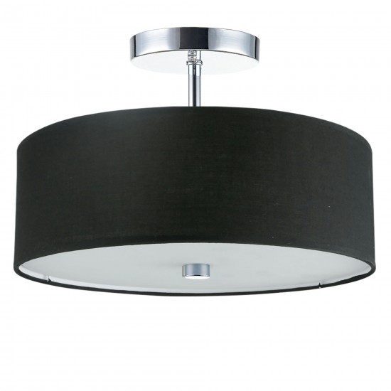 3 Light Incandescent Semi Flush Polished Chrome Finish with Black Shade