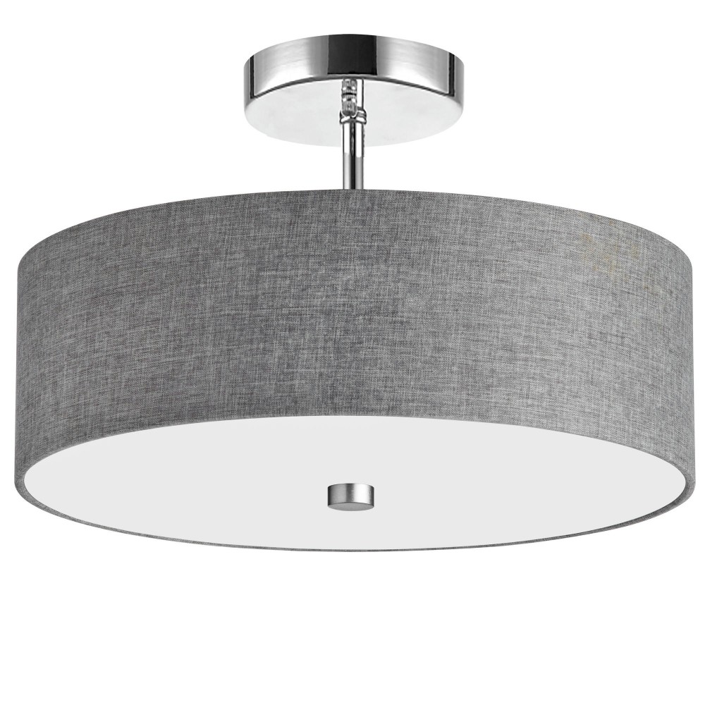 3 Light Incandescent Semi Flush Polished Chrome Finish with Grey Shade 3 Light Incandescent Semi Flush Polished Chrome Finish with Grey Shade