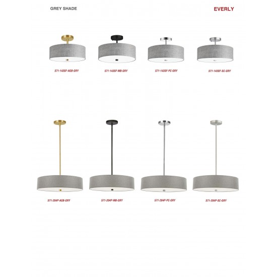3 Light Incandescent Semi Flush Polished Chrome Finish with Grey Shade