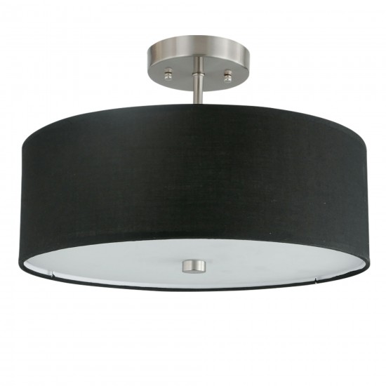 3 Light Incandescent Semi Flush Satin Chrome Finish with Black Shade