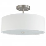 3 Light Incandescent Semi Flush Satin Chrome Finish with White Shade