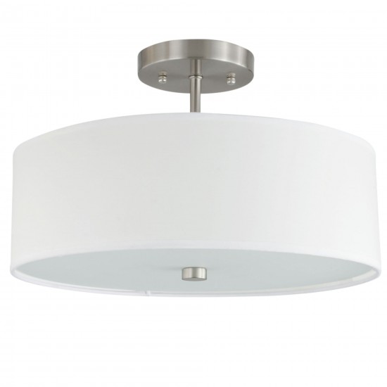 3 Light Incandescent Semi Flush Satin Chrome Finish with White Shade