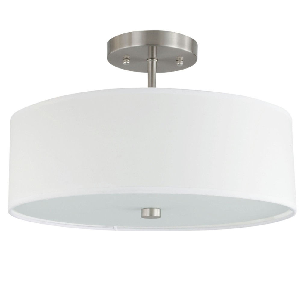 3 Light Incandescent Semi Flush Satin Chrome Finish with White Shade