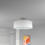 3 Light Incandescent Semi Flush Satin Chrome Finish with White Shade