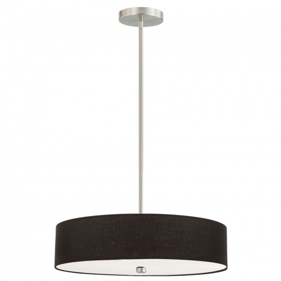 4 Light Incandescent Pendant Satin Chrome with Black Shade