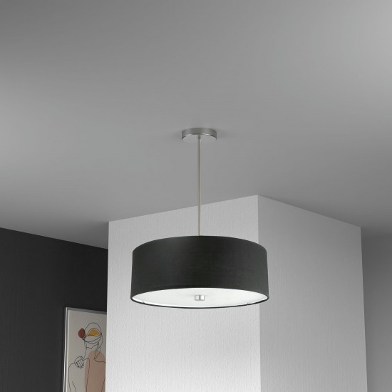 4 Light Incandescent Pendant Satin Chrome with Black Shade