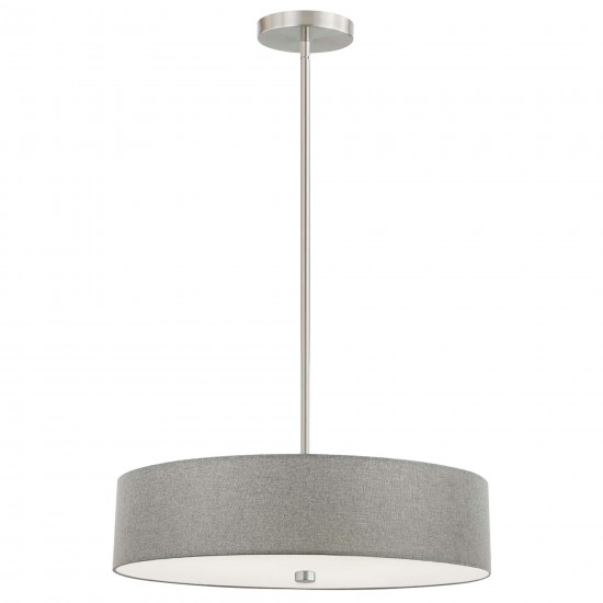 4 Light Incandescent Pendant Satin Chrome with Grey Shade