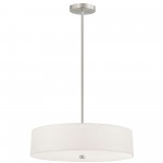 4 Light Incandescent Pendant Satin Chrome with White Shade